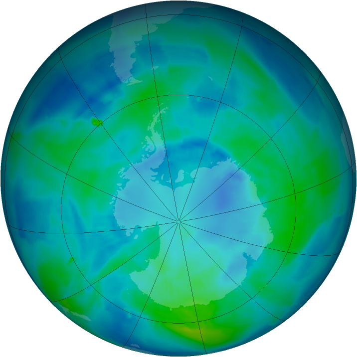Antarctic ozone map for 07 April 2011